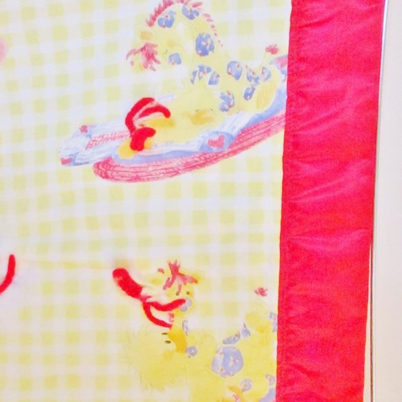 Vtg. Suzy Spafford Baby Blanket Throw Nursery Decor Yellow, Baby Ducks, Red Trim - Picture 2 of 13